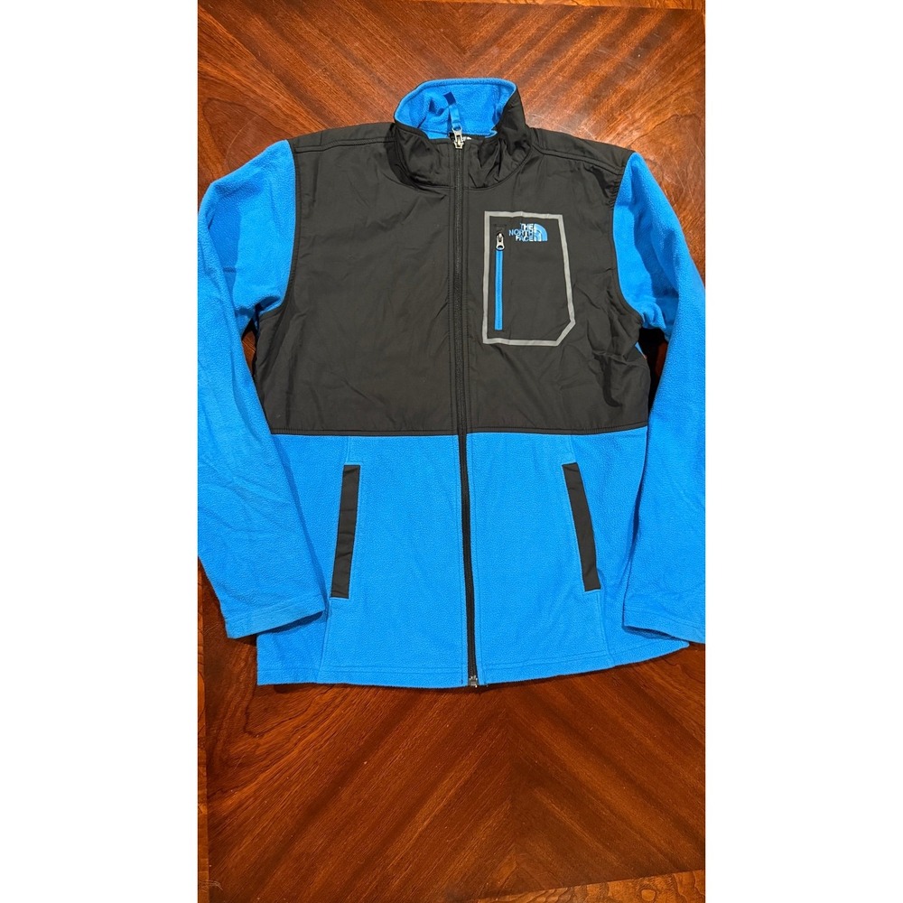 The North Face Boys XL 18/20 Blue Black Fleece Full Zip Jacket Colorblock